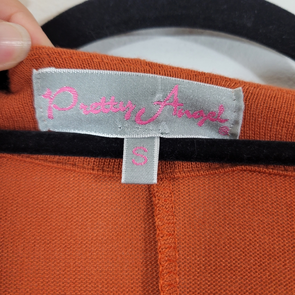 PRETTY ANGEL terracotta linen blend ruffle collar lace tulle trim cardigan - Picture 6 of 9